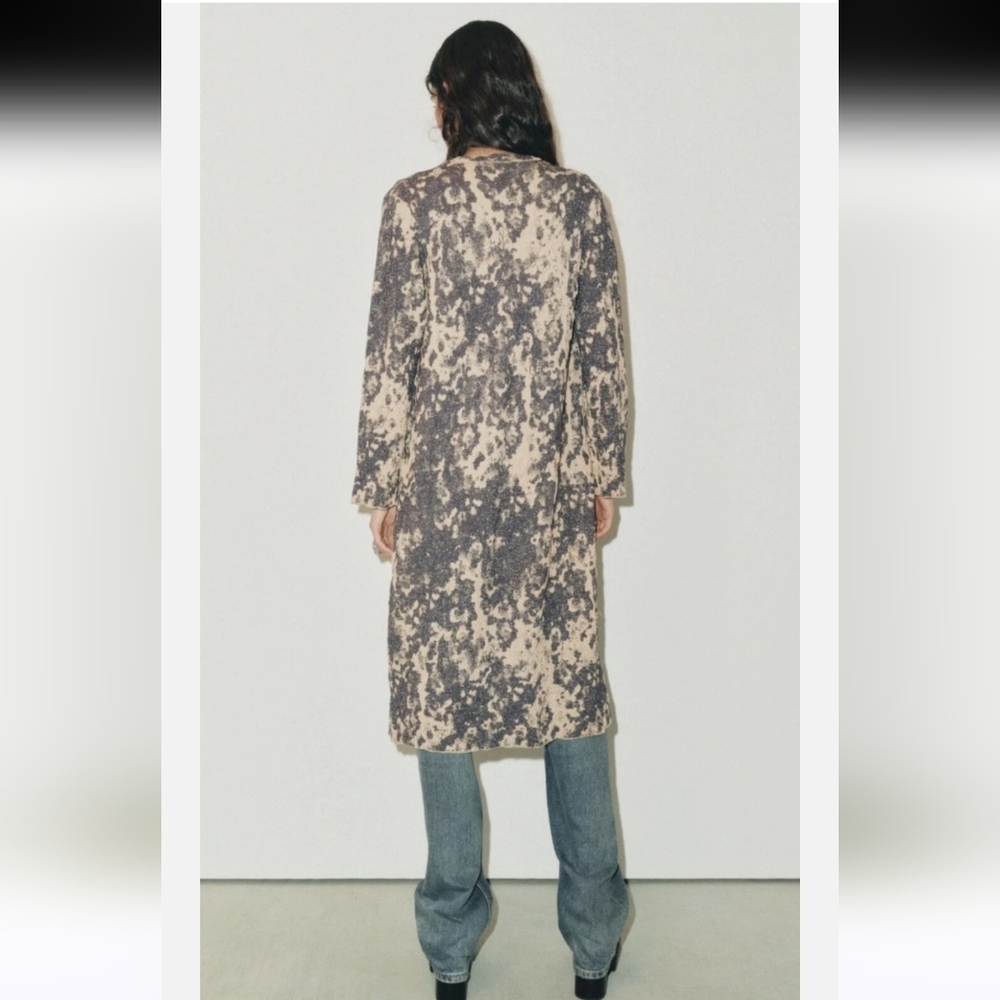 Zara Limited Edition Jaquard Knit Duster Coat Size Small Gold/ Grey,Blue - Picture 3 of 14